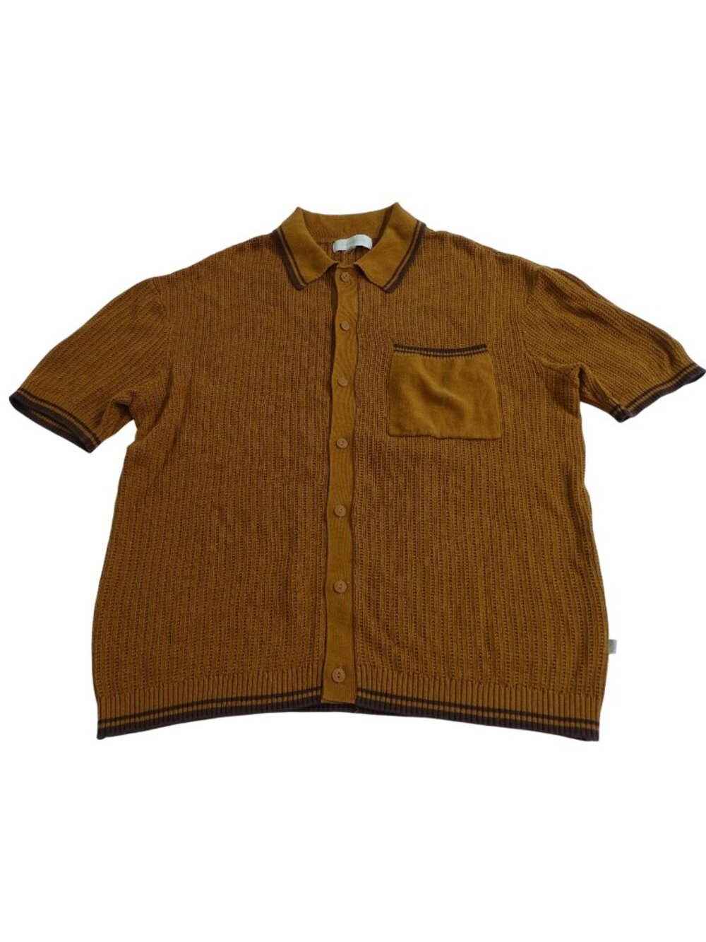 Standard Cloth Brown Button Up Knit Shirt Sweater Men Size M Short Sleeve